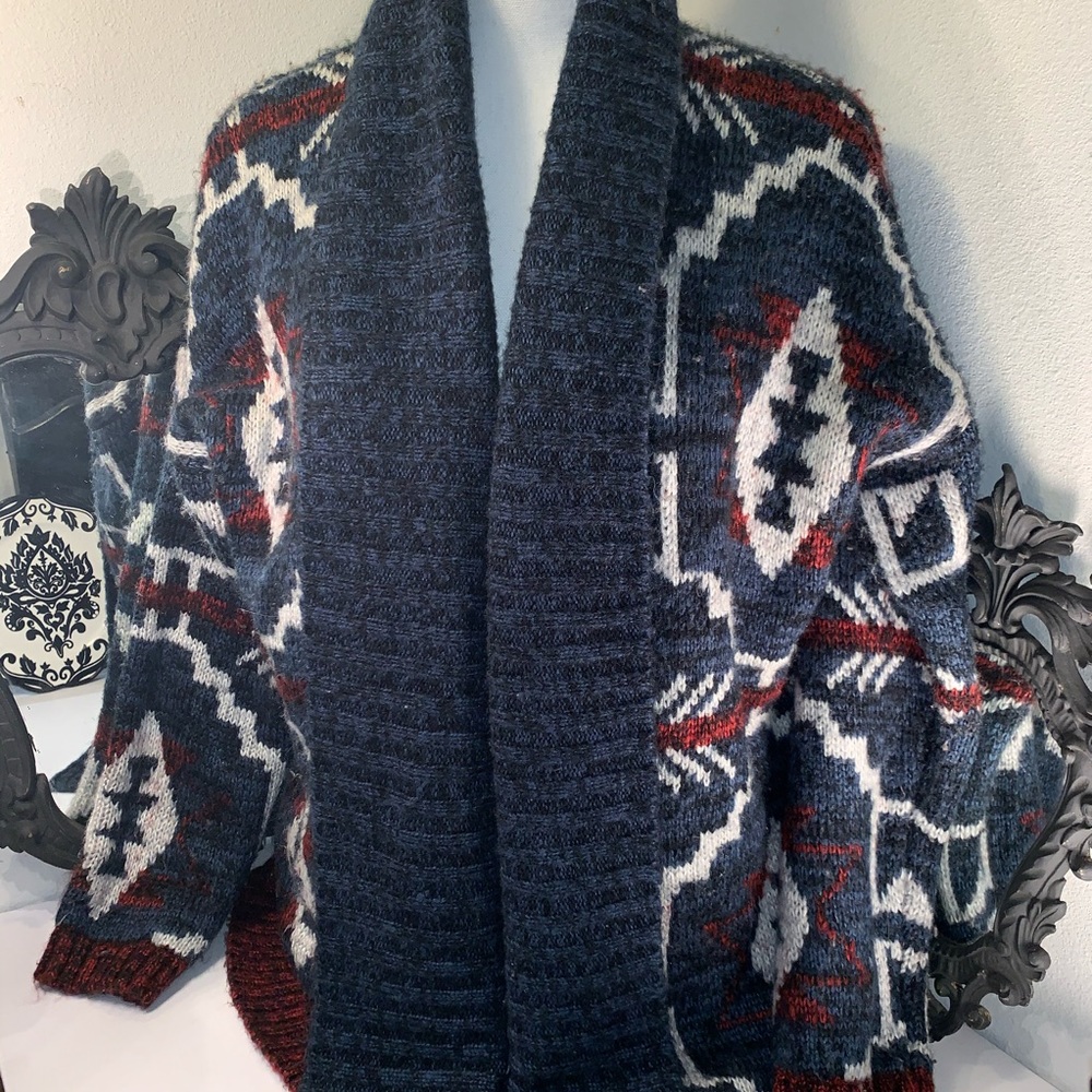 FOREVER 21 Navy/Burgundy Open Front Cardigan